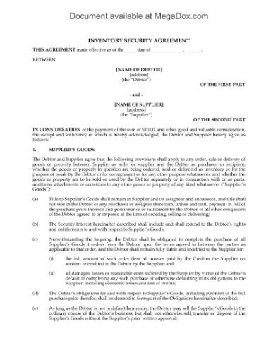 Picture of Inventory Security Agreement | Canada
