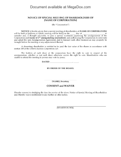 Ontario corporate forms - long form amalgamation