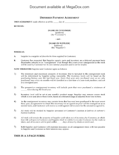 Deferred Payment Agreement