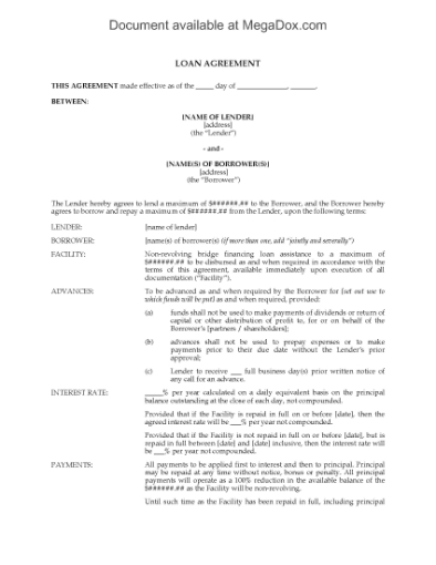 Picture of Ontario Loan Agreement for Non-Revolving Bridge Financing