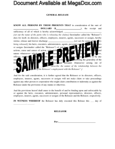 Picture of General Release of an Individual by a Company