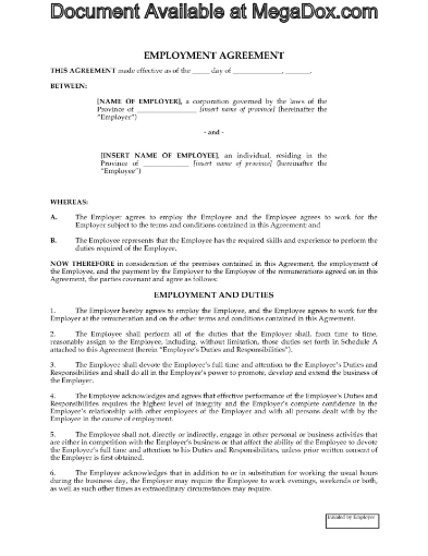 Canada Employment Agreement template
