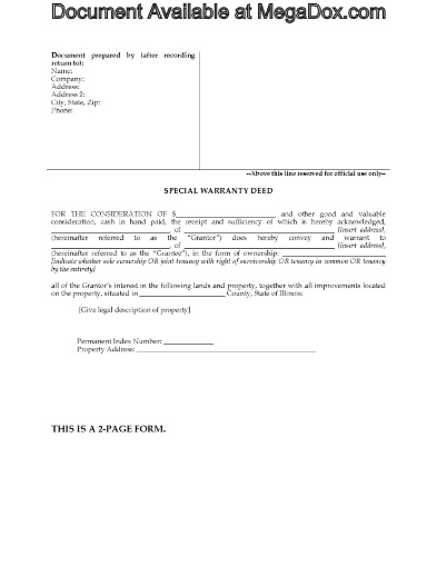 Illinois Special Warranty Deed Form
