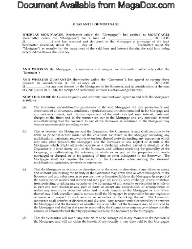 Canada Personal Guarantee of Corporate Mortgage