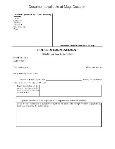 Ohio Notice of Commencement Form