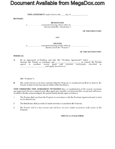 Trust Agreement for Land
