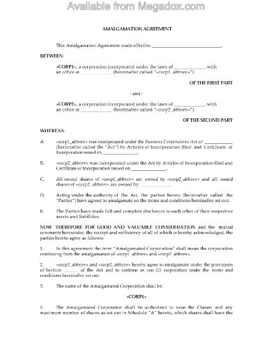Alberta forms for vertical amalgamation of two related companies