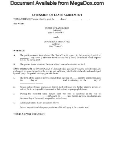 Picture of Montana Residential Lease Extension