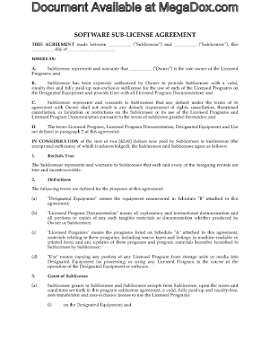 Picture of Software Sublicense Agreement