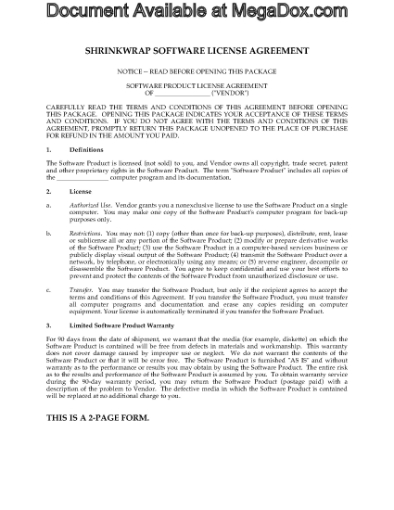 Picture of Shrinkwrap Software EULA