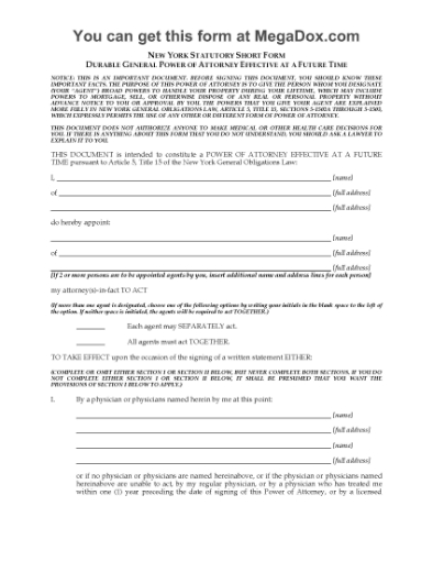 Picture of New York Durable General Power of Attorney Effective at a Future Time