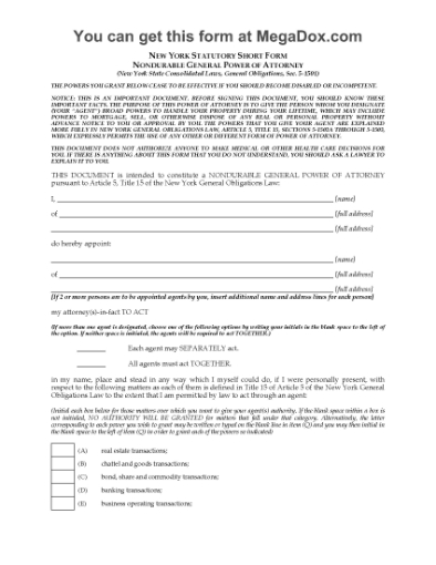 Picture of New York Nondurable General Power of Attorney