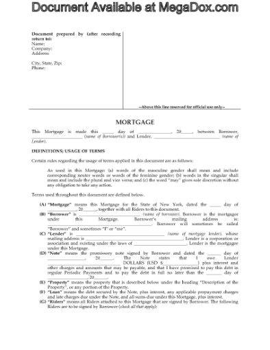 Picture of New York Mortgage - Plain Language