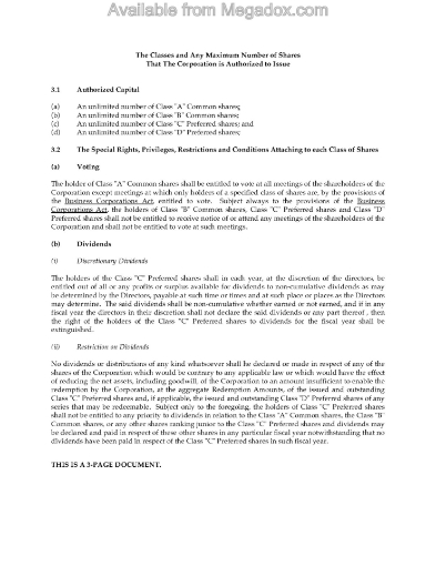 Alberta share classes preferred redeemable dividend bearing