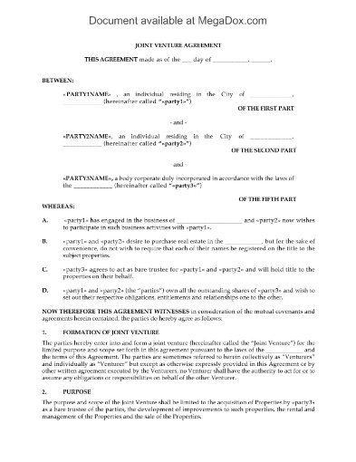 Joint Venture Agreement for Rental Property