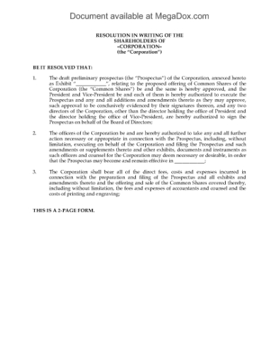 Picture of Shareholder Resolutions Authorizing Prospectus | Canada