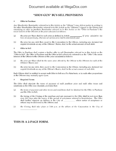 Shotgun Buy-Sell Provisions for Shareholder Agreement