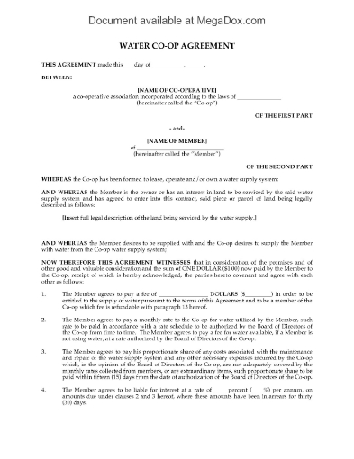 Water Co-Op Agreement
