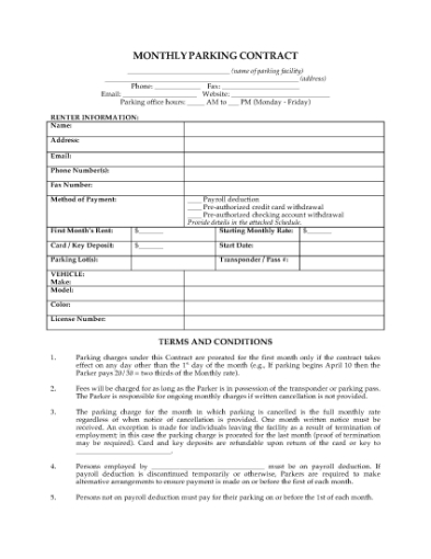Picture of Monthly Employee Parking Contract | USA