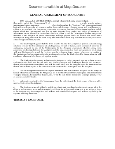 Picture of General Assignment of Book Debts | Canada