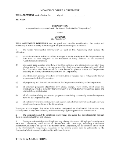 Nondisclosure Agreement for employees of an Australian business