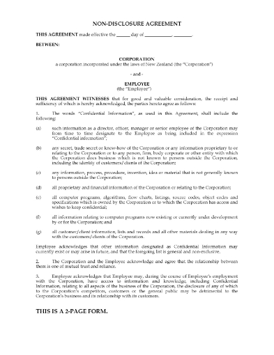 New Zealand Employee Disclosure Agreement