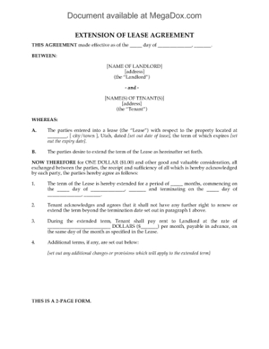 Picture of Utah Extension of Residential Lease