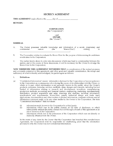 Confidentiality Agreement for evaluating invention