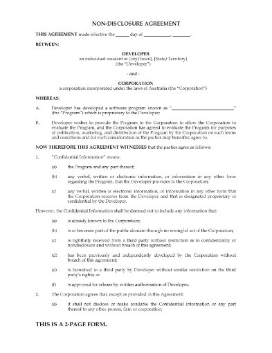 Australia Software Evaluation Nondisclosure Agreement