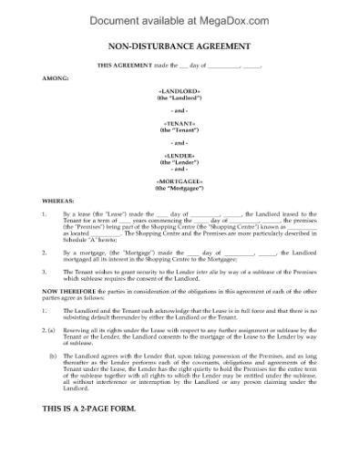 Picture of Nondisturbance Agreement for Shopping Mall Premises