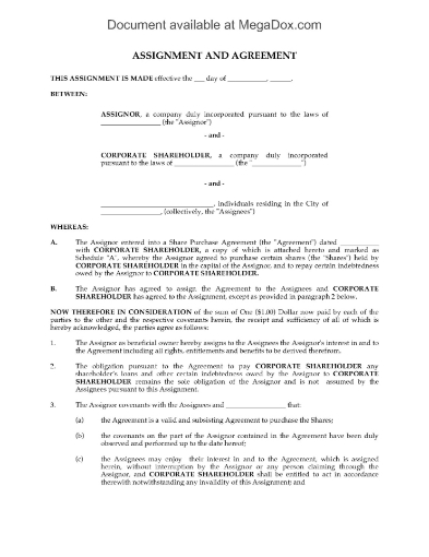 Assignment of Share Purchase Agreement