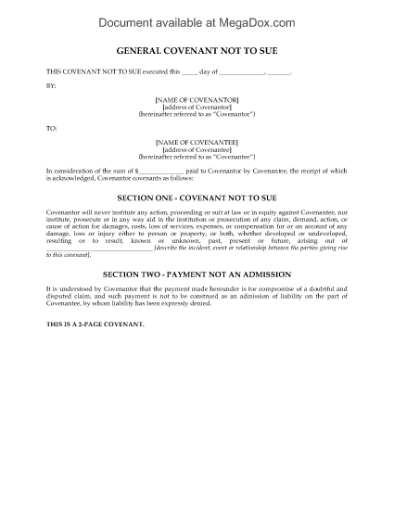 Picture of Covenant Not to Sue