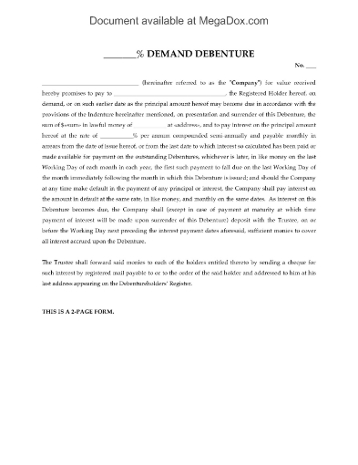 Demand Debenture Template