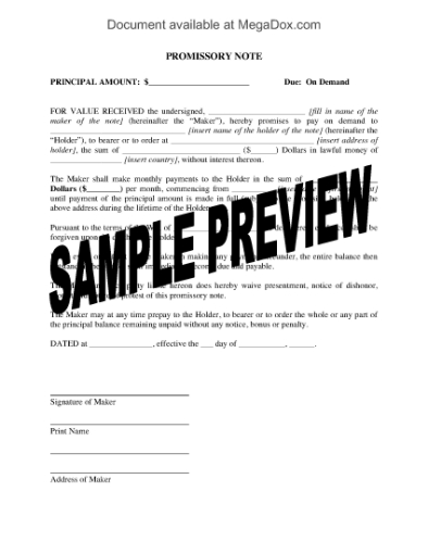 Picture of Promissory Note (Debt Forgiven on Death of Lender)