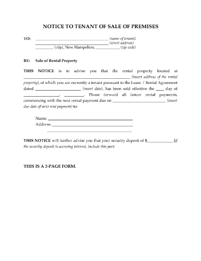 Notice to New Hampshire tenants that the property they are renting has been sold