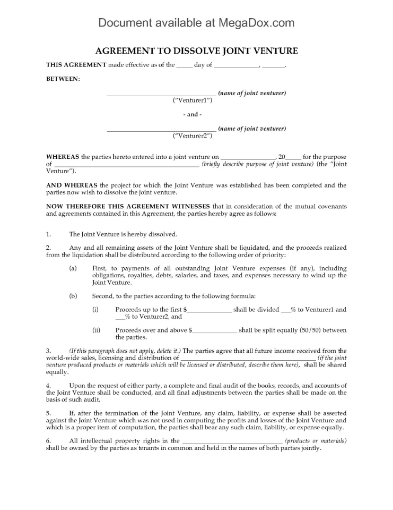 Agreement to Dissolve Joint Venture