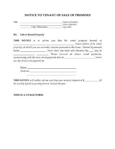 Notice to Wisconsin tenant that the property they are renting has been sold