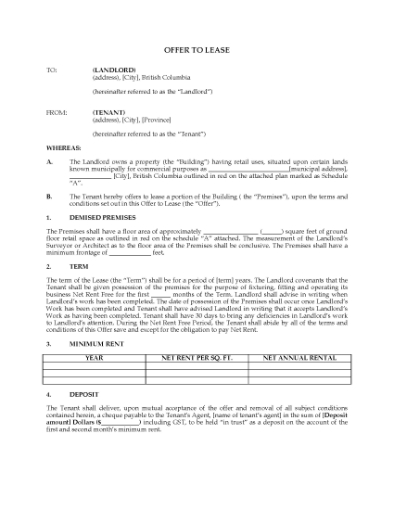 Picture of British Columbia Offer to Lease Commercial Premises