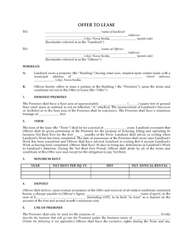 Picture of Nova Scotia Offer to Lease Commercial Premises