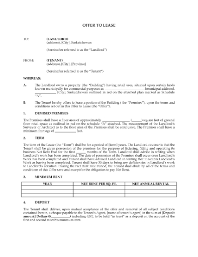 Picture of Saskatchewan Offer to Lease Commercial Premises
