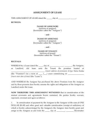 Picture of Nova Scotia Assignment of Lease by Landlord