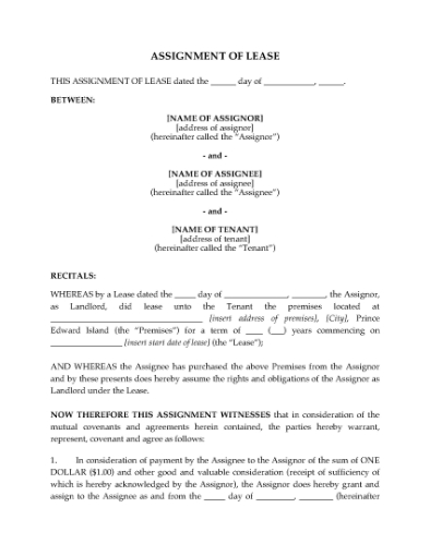 Picture of PEI Assignment of Lease by Landlord