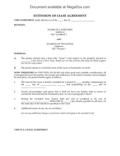 Picture of New York Residential Lease Extension