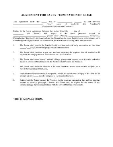 Picture of Colorado Agreement to Terminate Lease