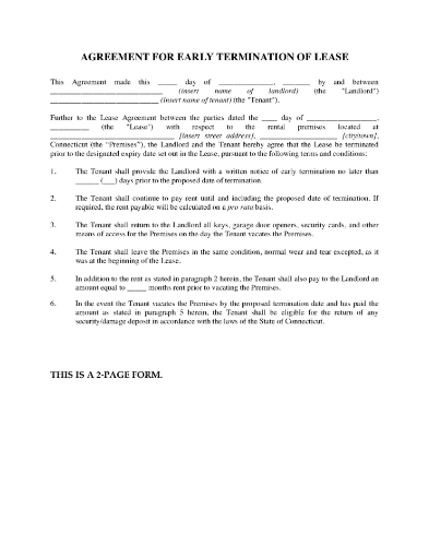 Picture of Connecticut Agreement for Early Termination of Lease