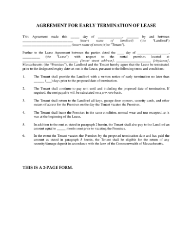 Picture of Massachusetts Agreement to Terminate Lease