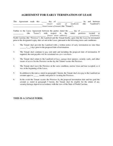 Picture of North Carolina Agreement to Terminate Lease Early