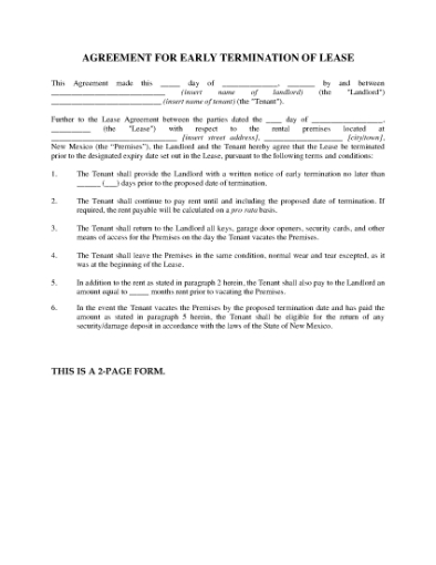 Picture of New Mexico Agreement to Terminate Lease Early