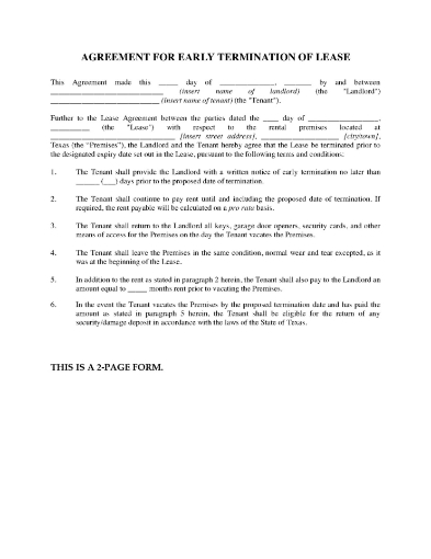 Texas Agreement for Early Termination of Lease