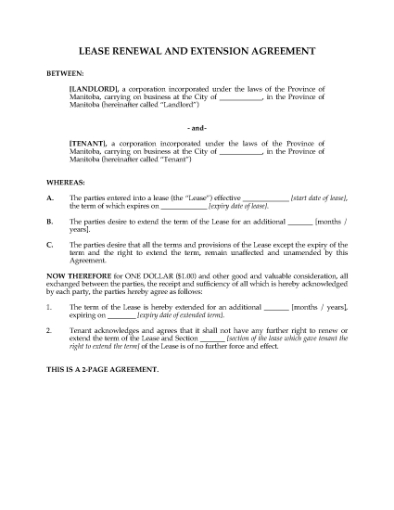 Picture of Manitoba Renewal and Extension of Commercial Lease